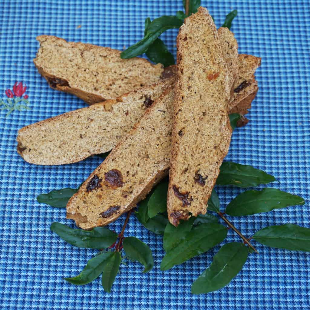barley biscotti and pomegranate leaves
