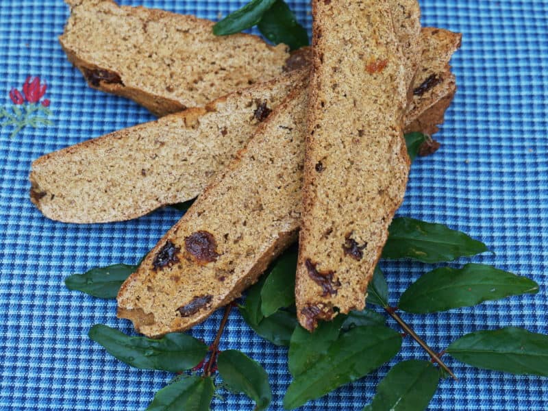 barley biscotti and pomegranate leaves