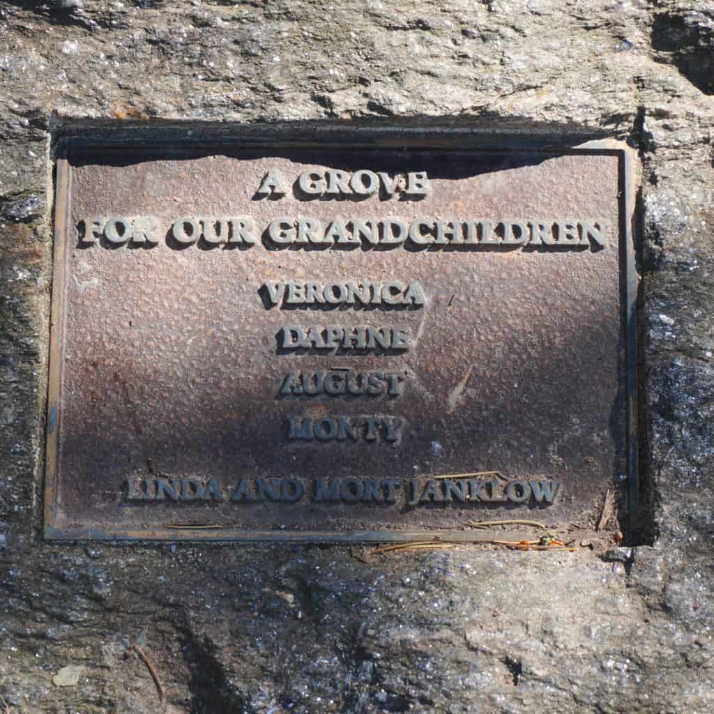 Central Park grove dedication plaque CP