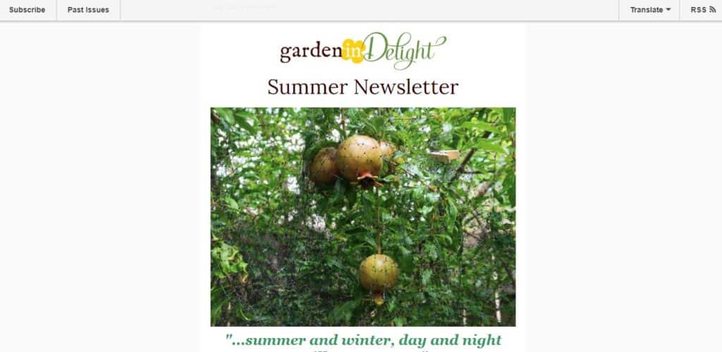 screen shot of summer newsletter Garden in Delight
