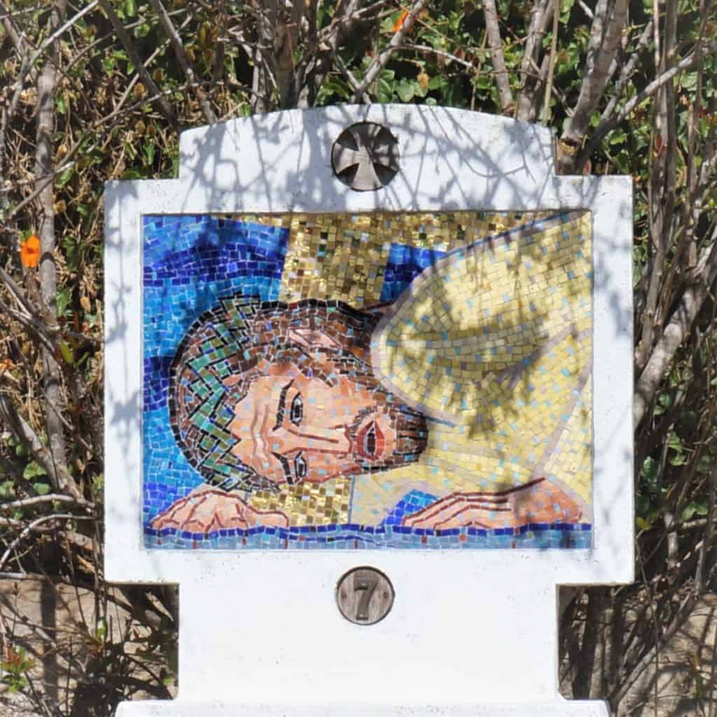 mosaic portrait of Christ from Stations of the Cross at Santa Barbara Old Mission
