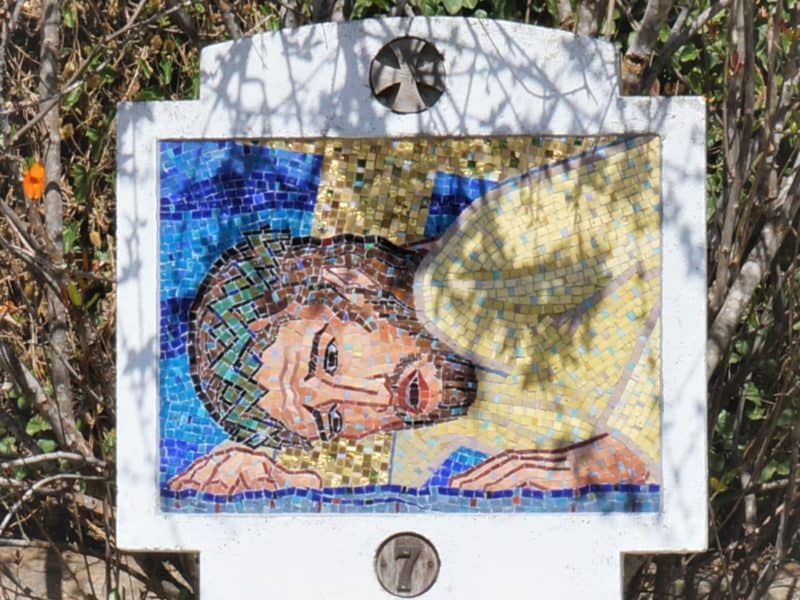 mosaic portrait of Christ from Stations of the Cross at Santa Barbara Old Mission