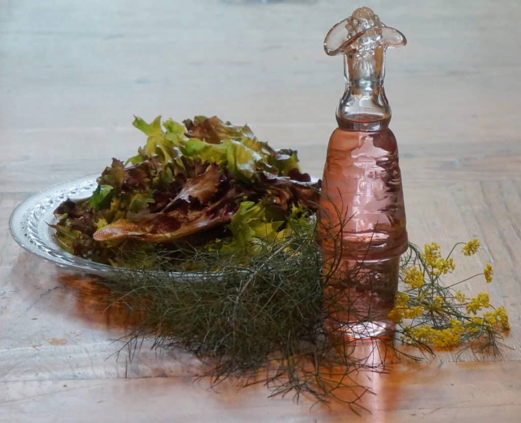 bronze fennel leaves make rose-colored vinegar, delicious for salads