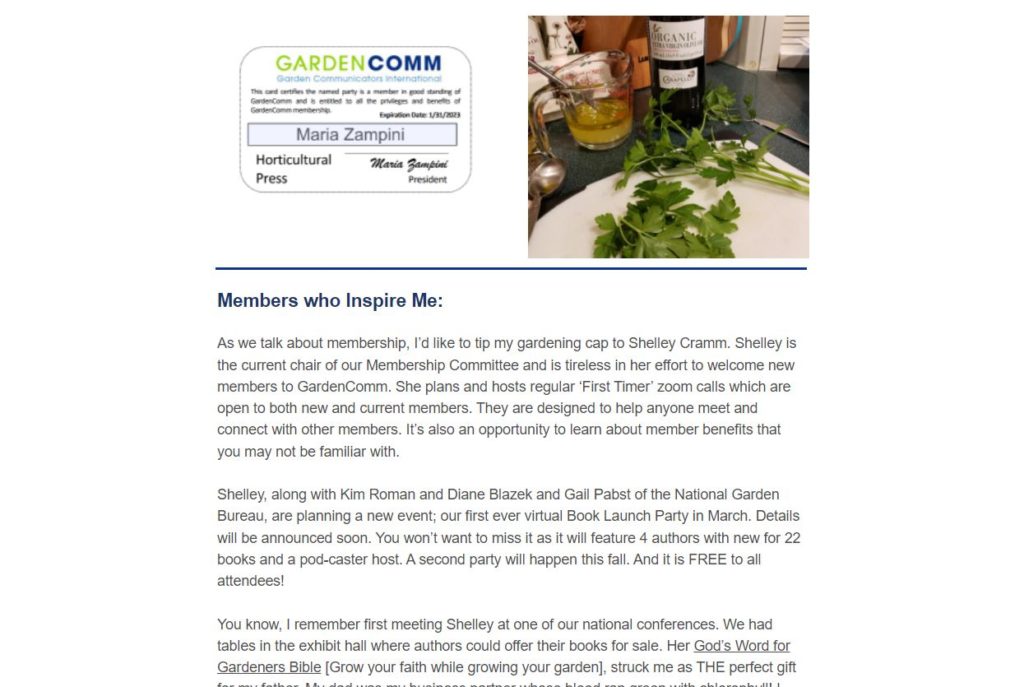 GardenComm President's Letter January 2022