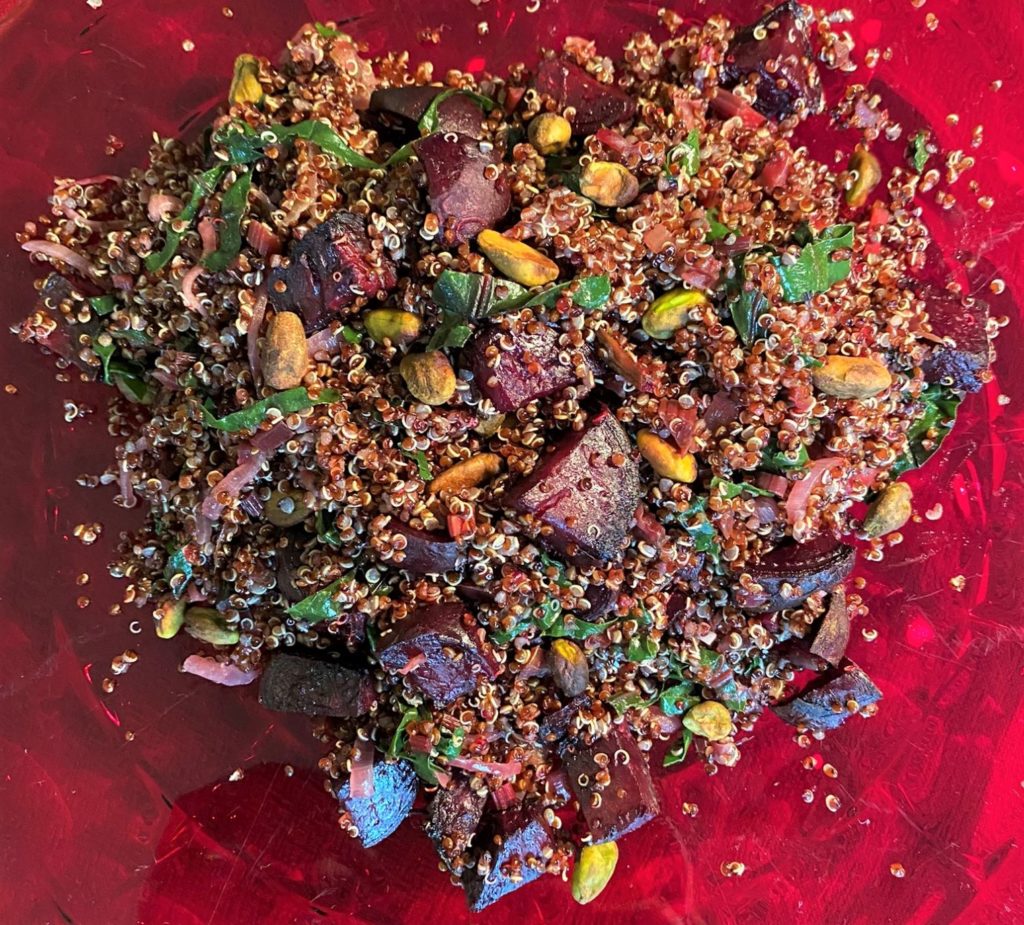 Red quinoa, red beets and red onions make a tasty celebration of the Red Sea deliverance in Exodus 14