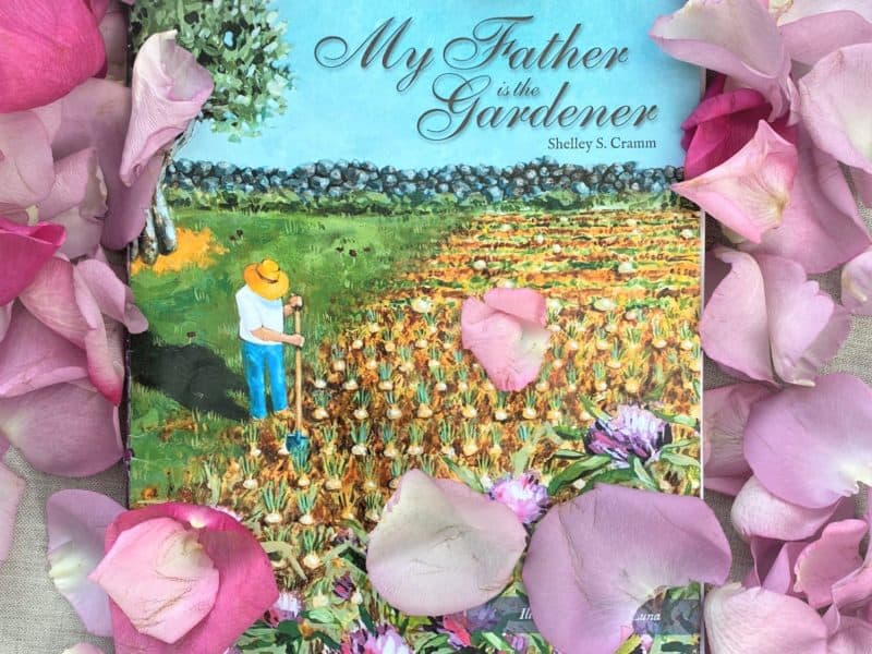 Shelley's new book My Father is the Gardener photographed in rose petals