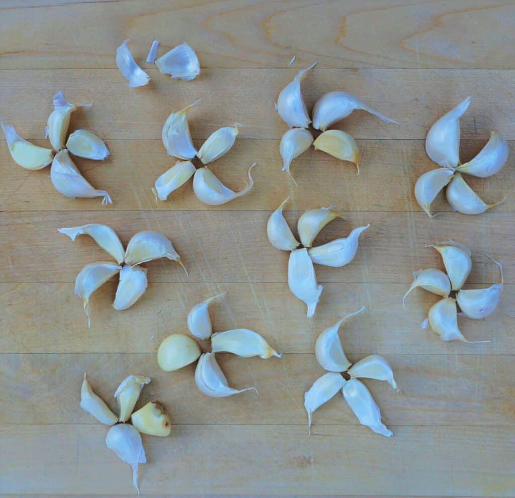 garlic cloves arranged in flower pattern - celebrate leeks onions and garlic anyway you want to!