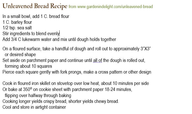 Unleavened Bread Recipe for Exodus 12:14 or Luke 22: