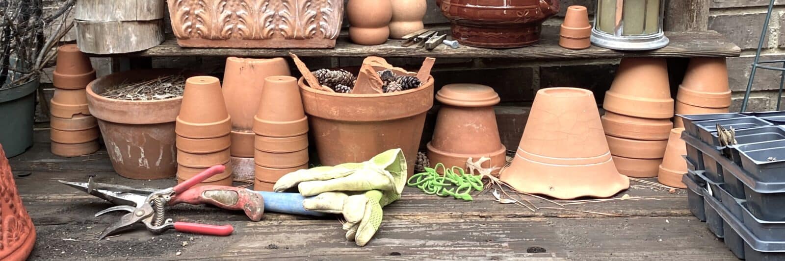 potting bench in Shelley S. Cramm's garden at Garden in Delight