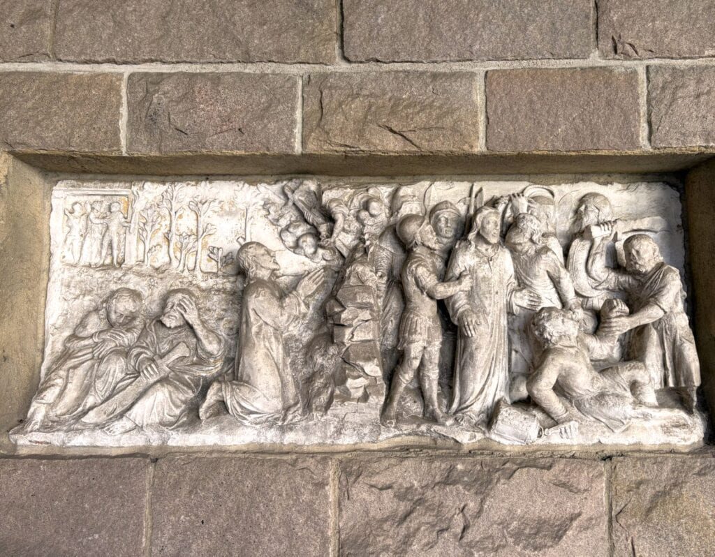 wall relief at The Met Cloisters depicting Jesus in prayer in the Garden of Gethsemane--the ultimate garden sanctuary