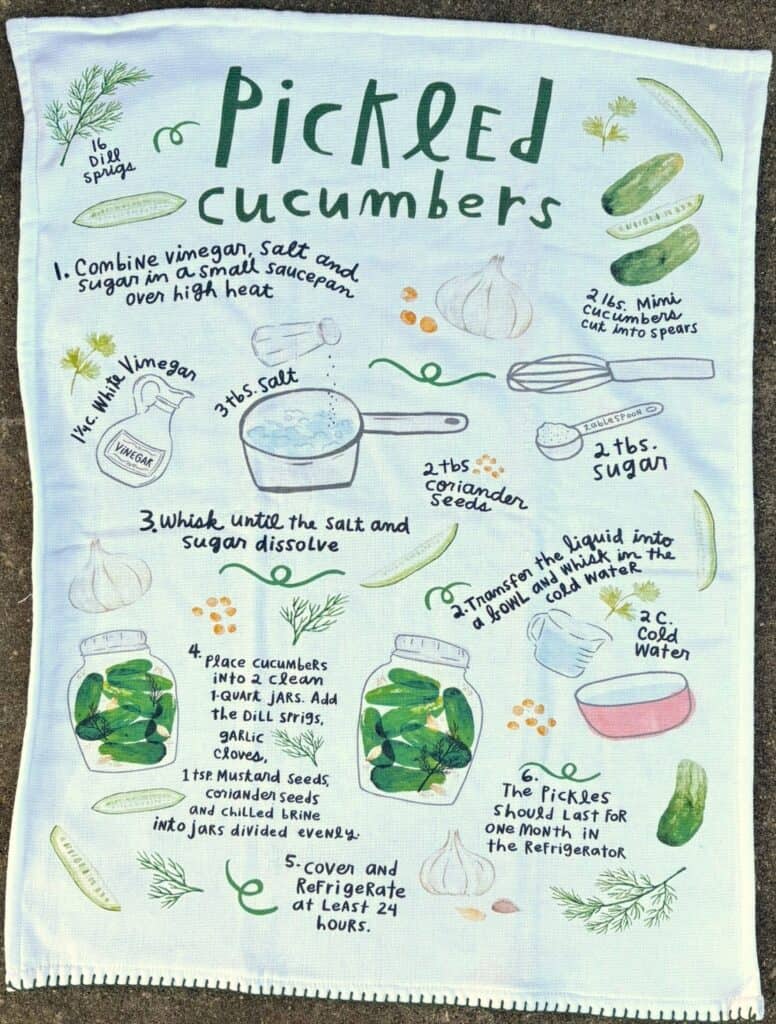 dishtowel printed with pickle recipe